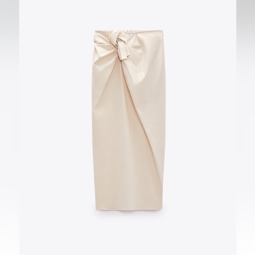 Zara Cream Midi Skirt with Bow Detail